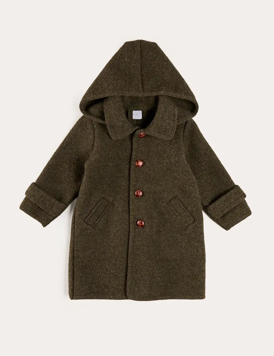 Double Faced Wool Toggle Fastening Duffle Coat in Green (4-10yrs) Coats from Pepa London US
