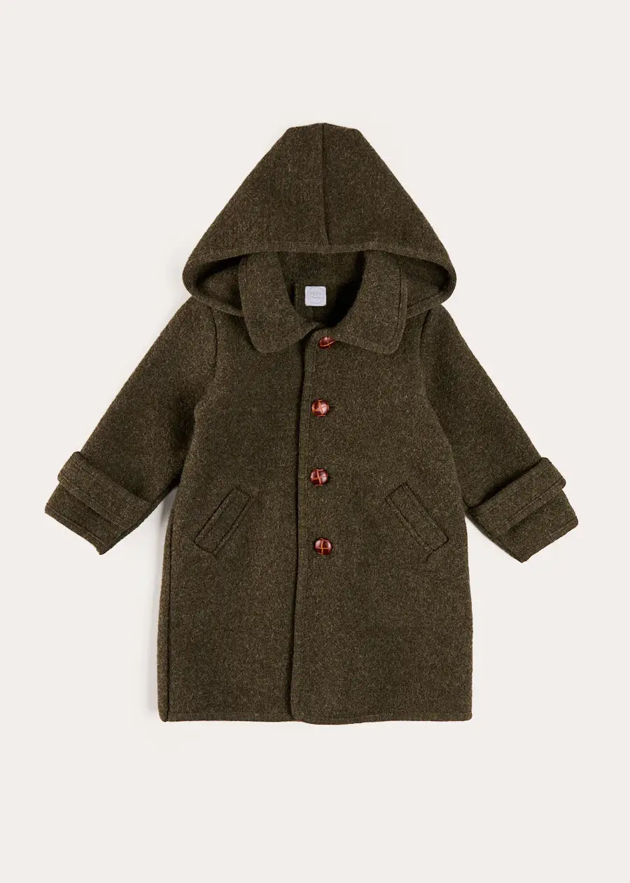 Double Faced Wool Toggle Fastening Duffle Coat in Green (4-10yrs) Coats from Pepa London US