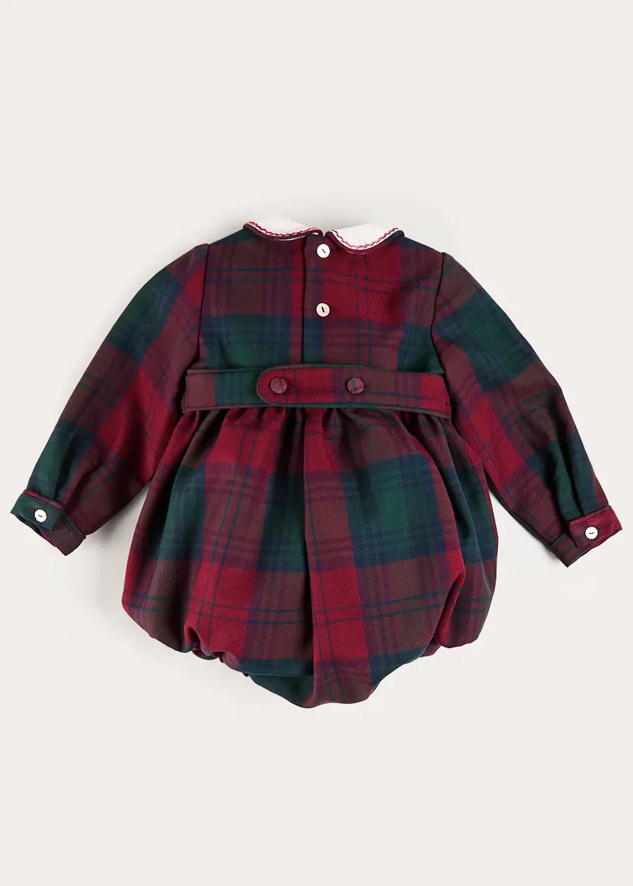 Grovesnor Tartan Peter Pan Collar Long Sleeve Romper in Red (6mths-3yrs) Rompers from Pepa London US