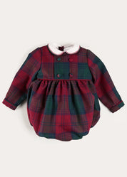 Grovesnor Tartan Peter Pan Collar Long Sleeve Romper in Red (6mths-3yrs) Rompers from Pepa London US