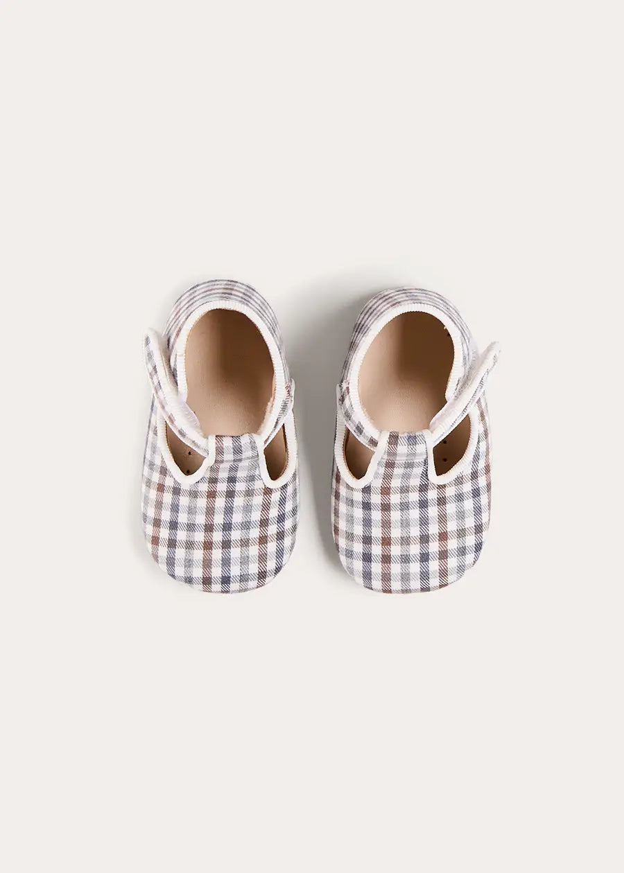 Cadogan Houndstooth T-Bar Pram Shoes in Brown (17-2EU) Shoes from Pepa London US