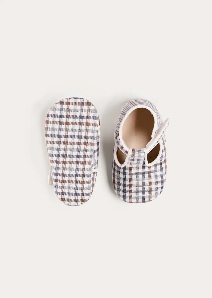 Cadogan Houndstooth T-Bar Pram Shoes in Brown (17-2EU) Shoes from Pepa London US