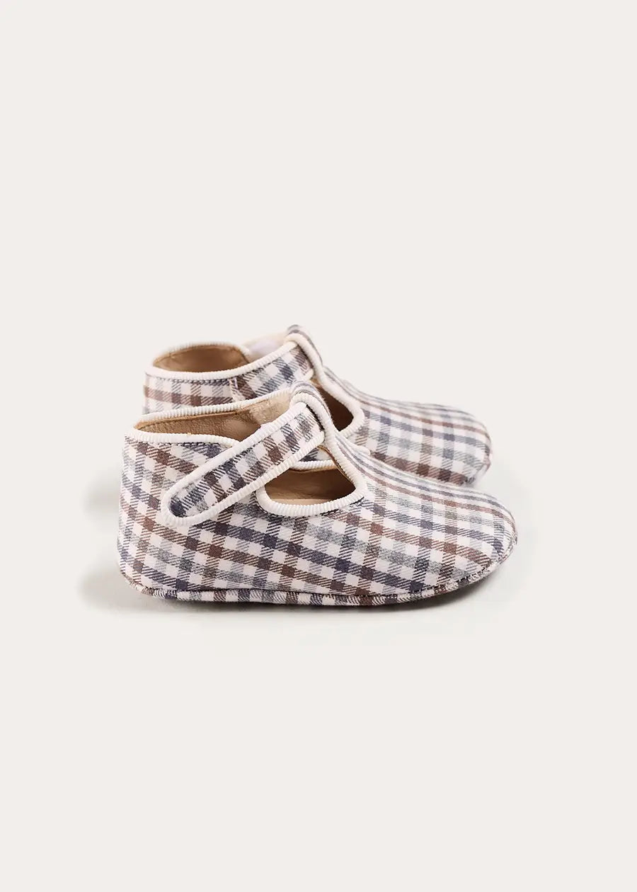 Cadogan Houndstooth T-Bar Pram Shoes in Brown (17-2EU) Shoes from Pepa London US