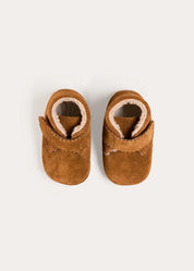 Suede Fleece Lined Booties in Camel (17-20EU) Shoes from Pepa London US