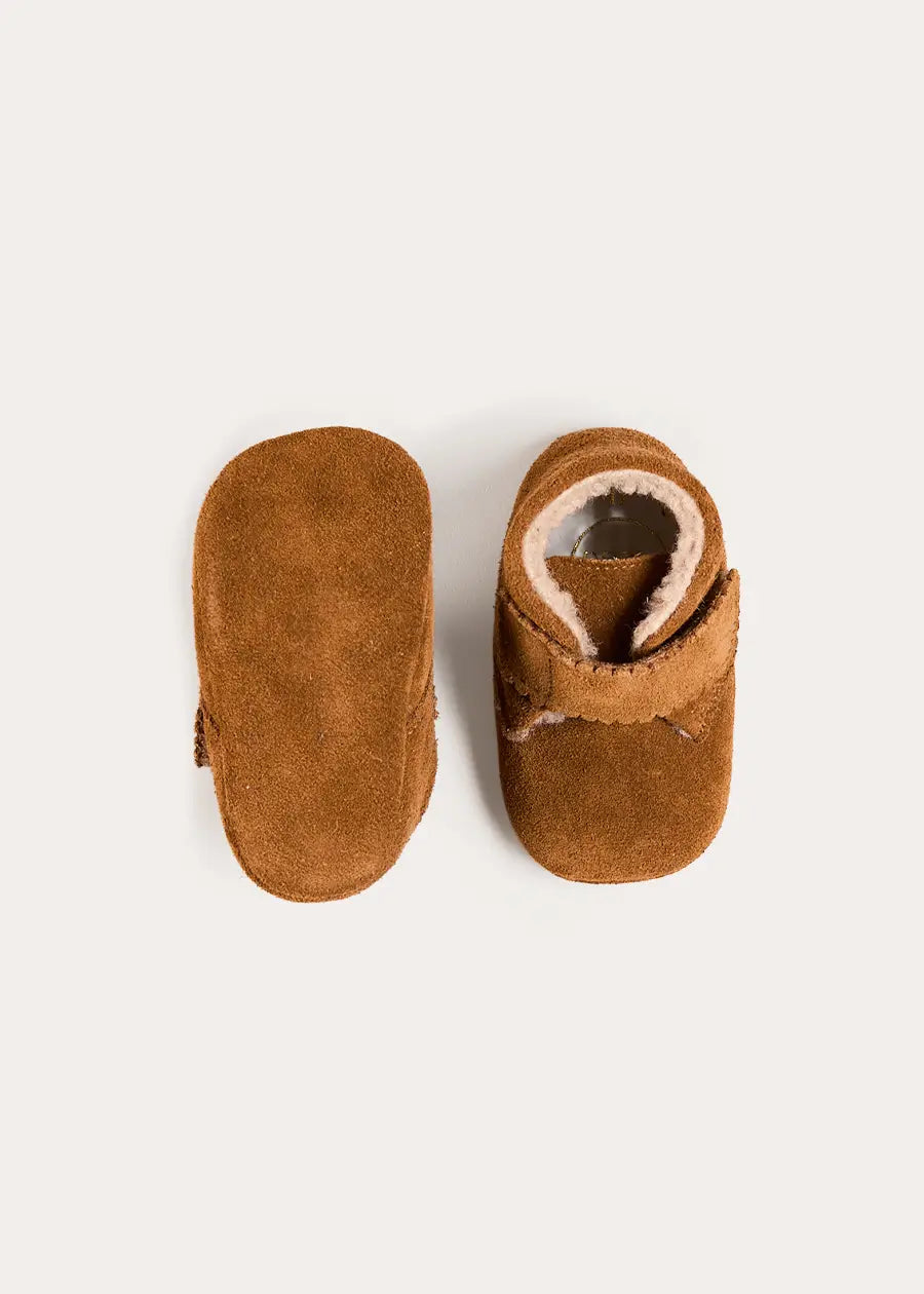 Suede Fleece Lined Booties in Camel (17-20EU) Shoes from Pepa London US