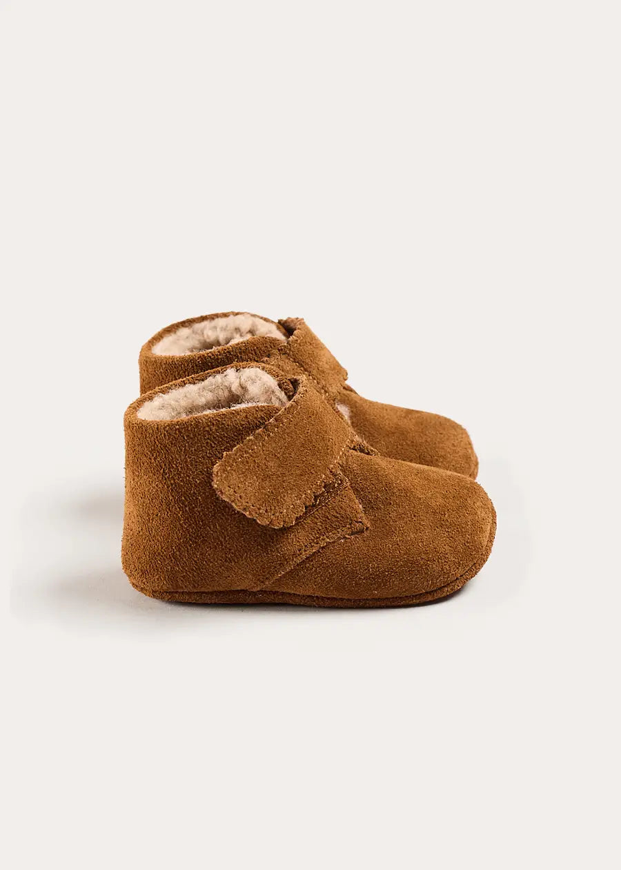 Suede Fleece Lined Booties in Camel (17-20EU) Shoes from Pepa London US