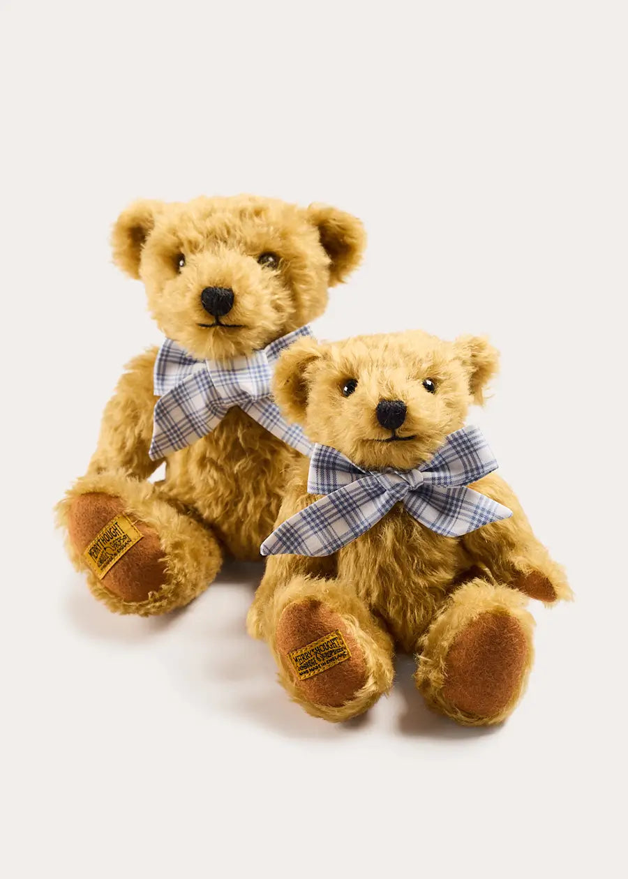Limited Edition Merrythought & Pepa Teddy Bear with Kinnerton Tartan Bow in Blue (S-M) Toys from Pepa London US