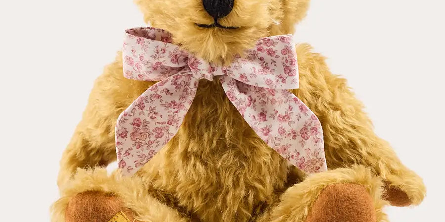 Limited Edition Merrythought & Pepa Teddy Bear in Jane Floral Bow in Pink (S-M) Toys from Pepa London US