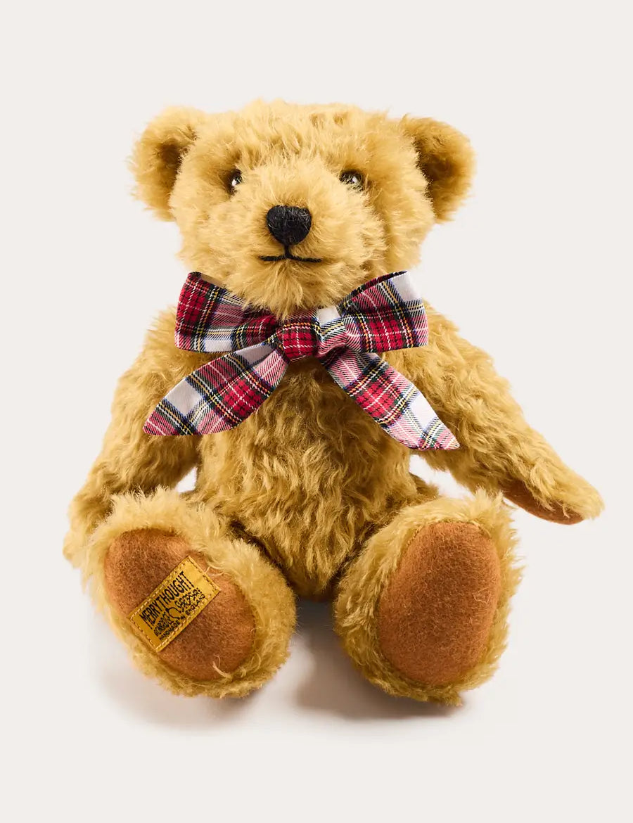 Limited Edition Merrythought & Pepa Teddy Bear with Grosvenor Tartan Bow in Red (S-M) Toys from Pepa London US