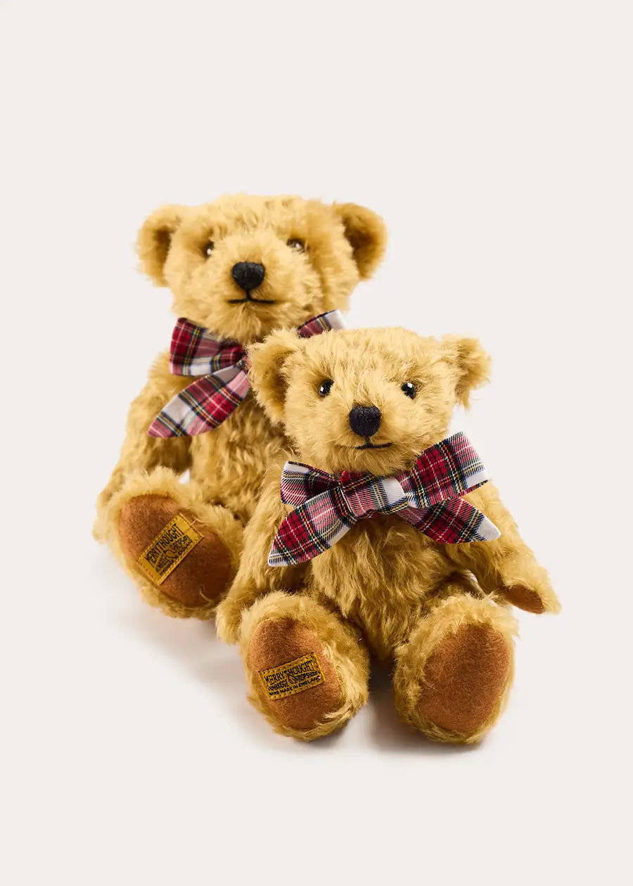 Limited Edition Merrythought & Pepa Teddy Bear with Grosvenor Tartan Bow in Red (S-M) Toys from Pepa London US