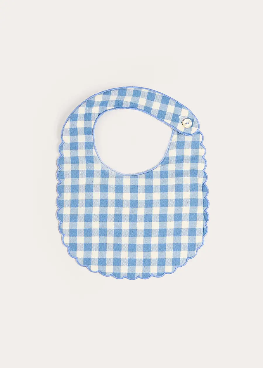 Victoria Gingham Scallop Edge Lined Bib in Blue Accessories from Pepa London US