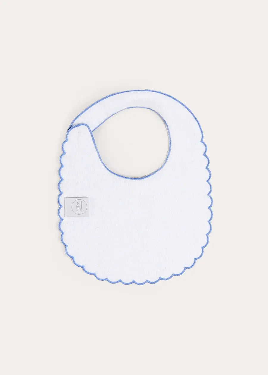 Audrey Toile Scallop Edge Lined Bib in Blue Accessories from Pepa London US