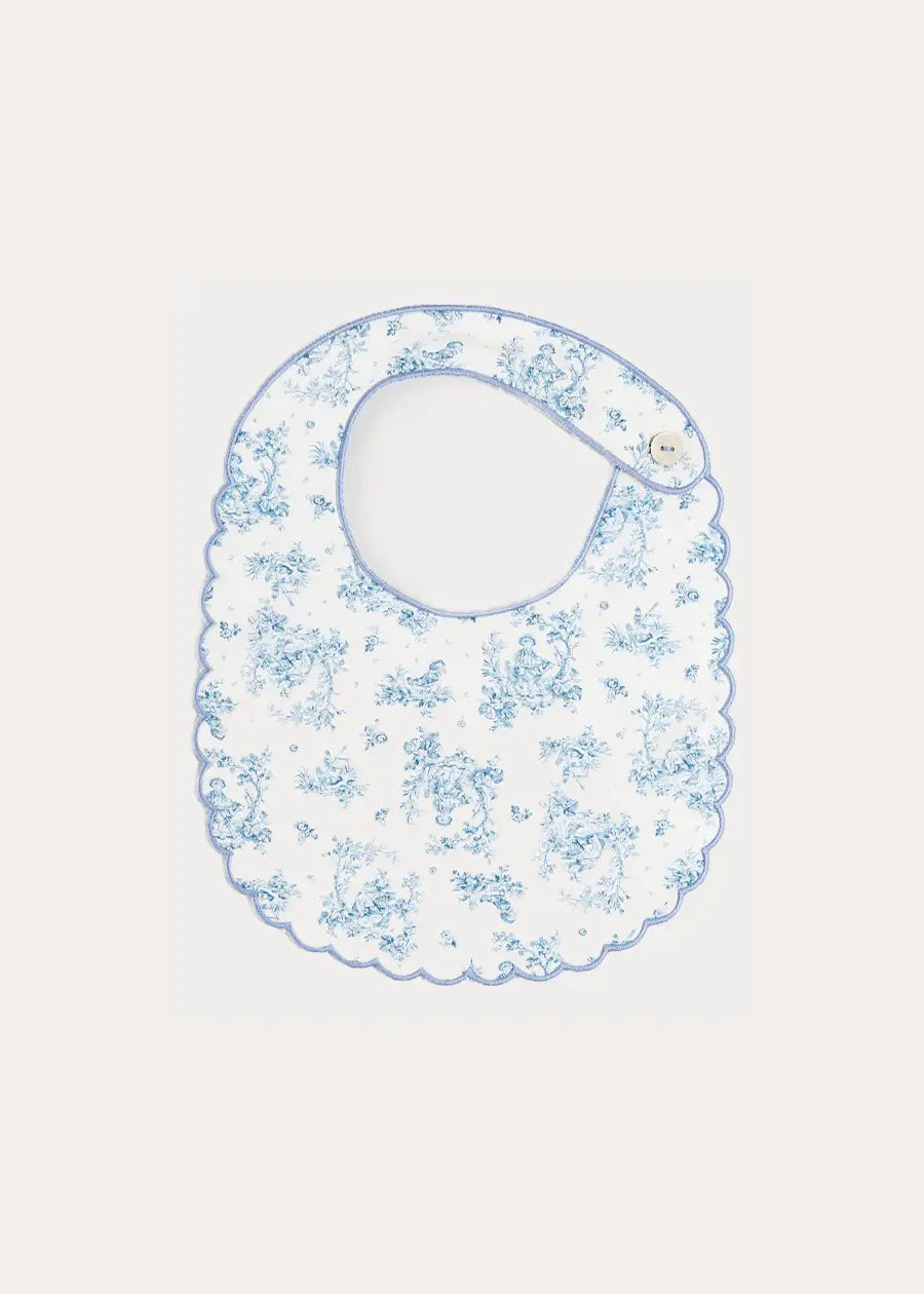 Audrey Toile Scallop Edge Lined Bib in Blue Accessories from Pepa London US