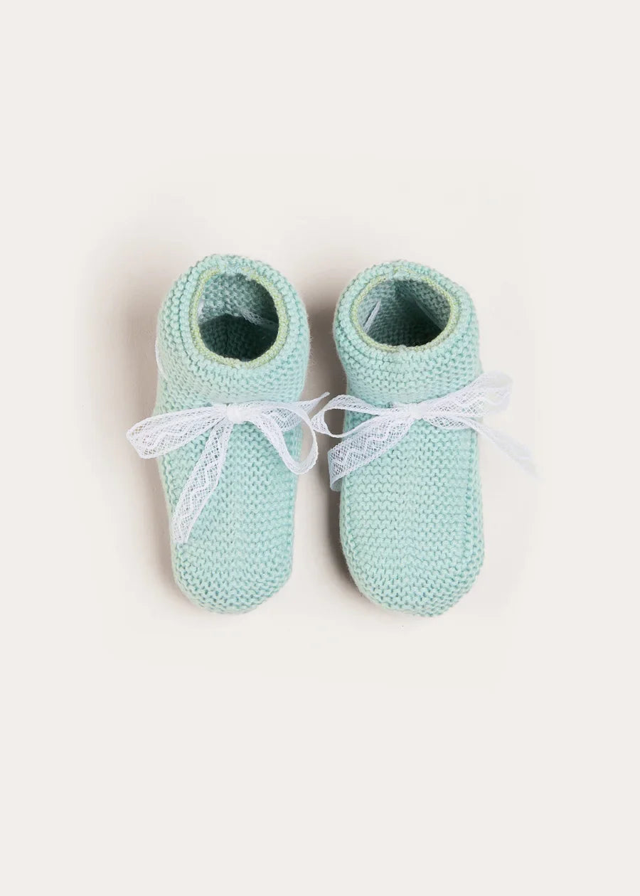 Lace Detail Knitted Booties in Sage Green (0-6mths) Shoes from Pepa London US