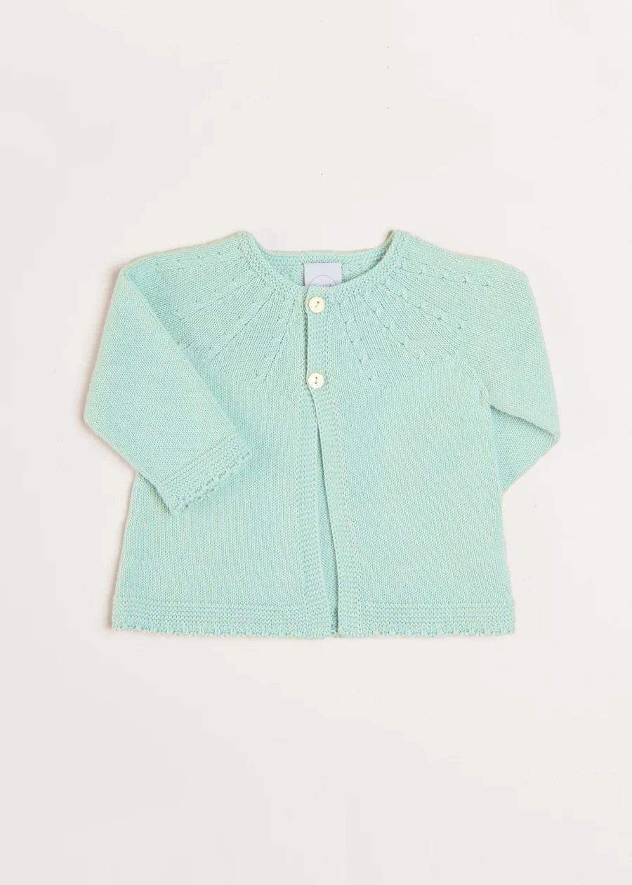 Openwork Detail Baby Cardigan in Sage Green (1-9mths) Knitwear from Pepa London US
