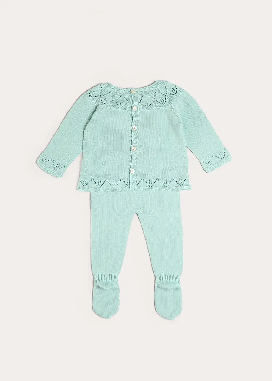 Diamond Openwork Three Piece Knitted Set in Sage Green (1-9mths) Knitwear from Pepa London US