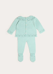 Diamond Openwork Three Piece Knitted Set in Sage Green (1-9mths) Knitwear from Pepa London US
