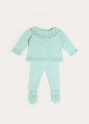 Diamond Openwork Three Piece Knitted Set in Sage Green (1-9mths) Knitwear from Pepa London US