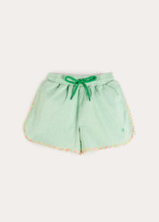 Striped Annie Apple Trim Detail Swim Shorts in Green (12mths- 10yrs) Swimwear from Pepa London US