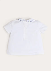 Scallop Embroidered Peter Pan Collar Pleated Top in White (12mths-6yrs) Tops & Bodysuits from Pepa London