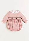 Hand Smocked Double Breasted Long Sleeve Romper in Pink (6mths-2yrs) Rompers  from Pepa London US