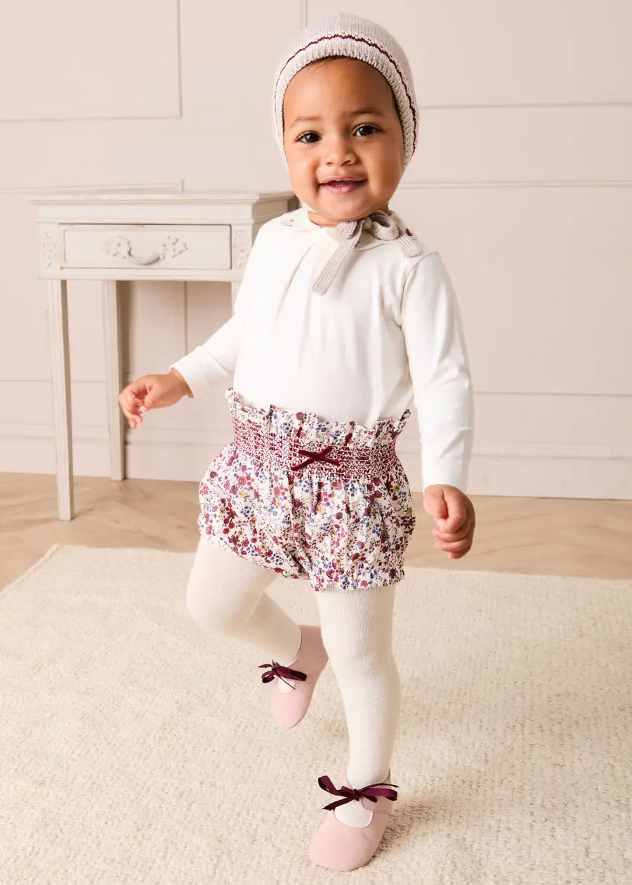 Louisa Floral Velvet Bow Detail Bloomers in Burgundy (1mth-3yrs) Bloomers from Pepa London US