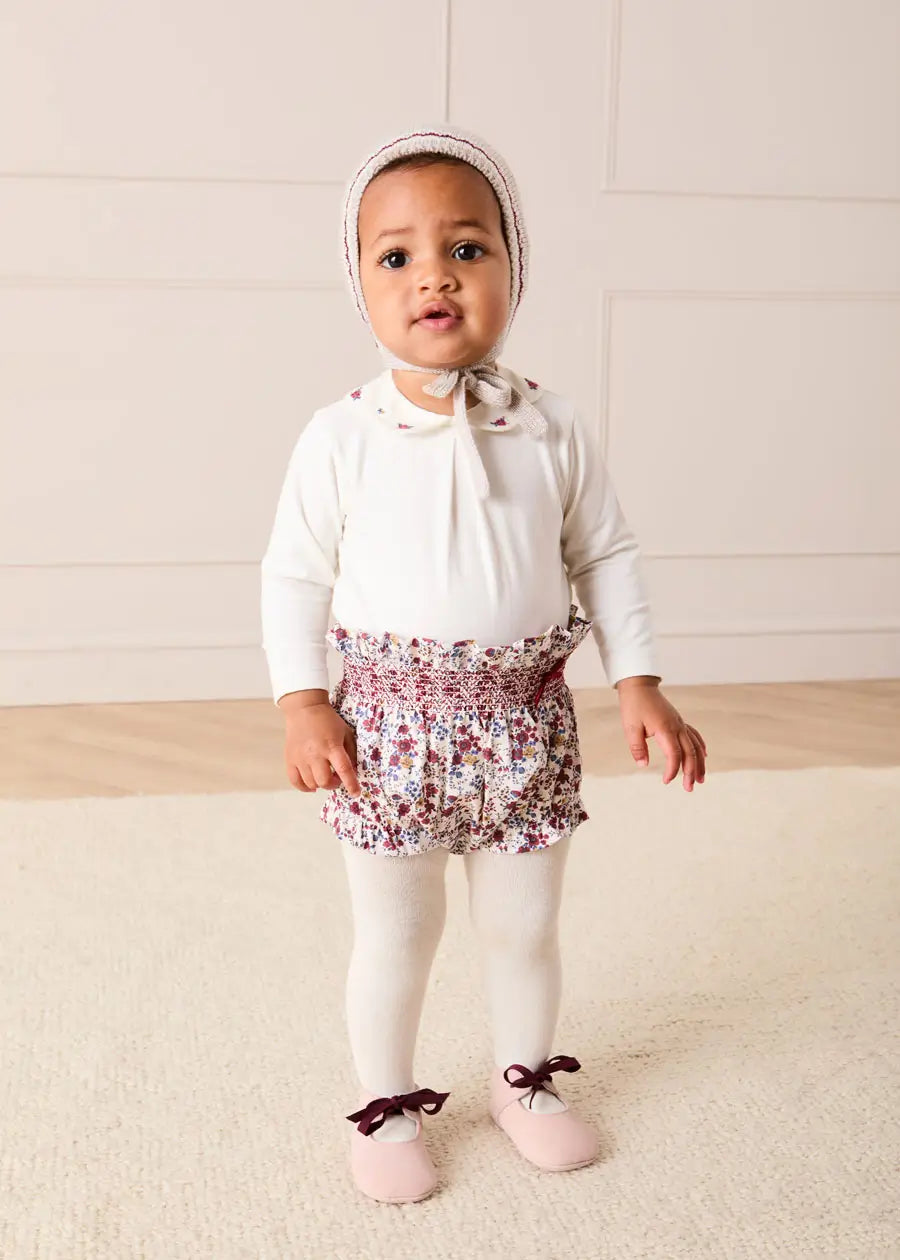 Louisa Floral Velvet Bow Detail Bloomers in Burgundy (1mth-3yrs) Bloomers from Pepa London US