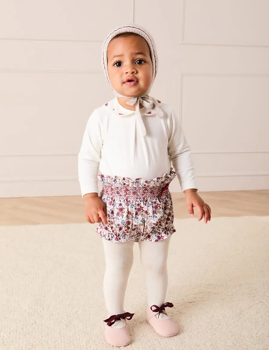 Flower Embroidered Collar Long Sleeve Bodysuit in Red (1mth-3yrs) Tops & Bodysuits from Pepa London US