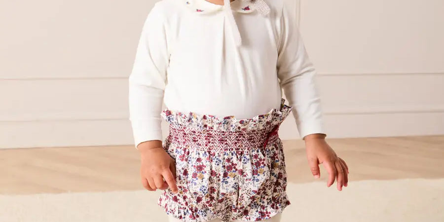 Flower Embroidered Collar Long Sleeve Bodysuit in Red (1mth-3yrs) Tops & Bodysuits from Pepa London US