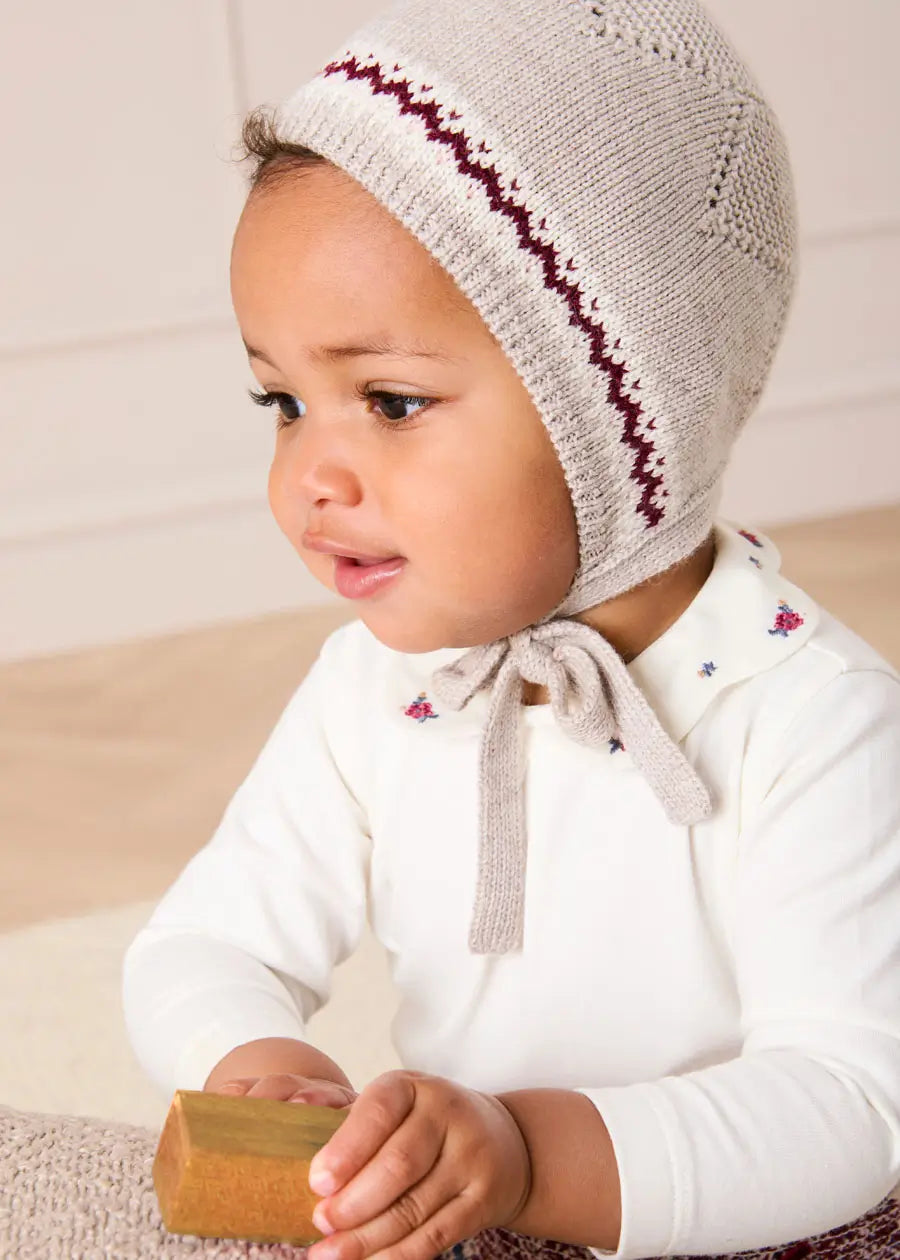 Flower Embroidered Collar Long Sleeve Bodysuit in Red (1mth-3yrs) Tops & Bodysuits from Pepa London US