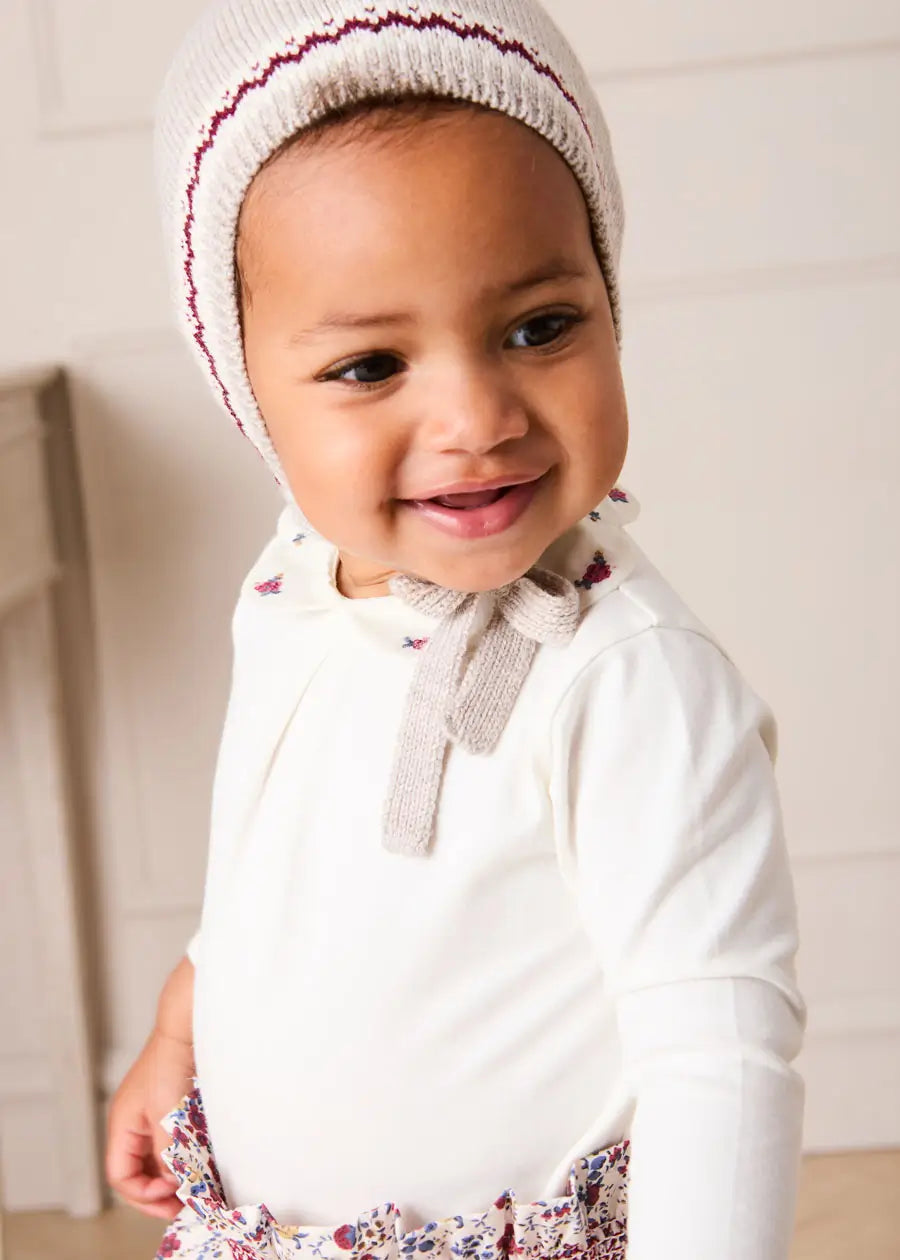 Flower Embroidered Collar Long Sleeve Bodysuit in Red (1mth-3yrs) Tops & Bodysuits from Pepa London US