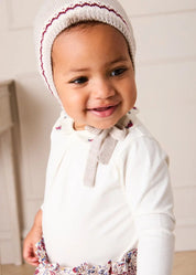 Flower Embroidered Collar Long Sleeve Bodysuit in Red (1mth-3yrs) Tops & Bodysuits from Pepa London US
