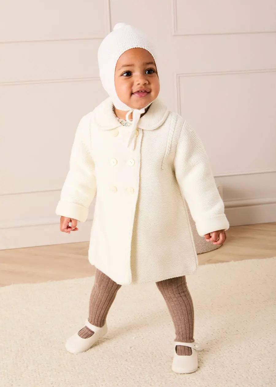 Double Breasted Knitted Buttoned Coat in White (6mths-2yrs) Coats from Pepa London US
