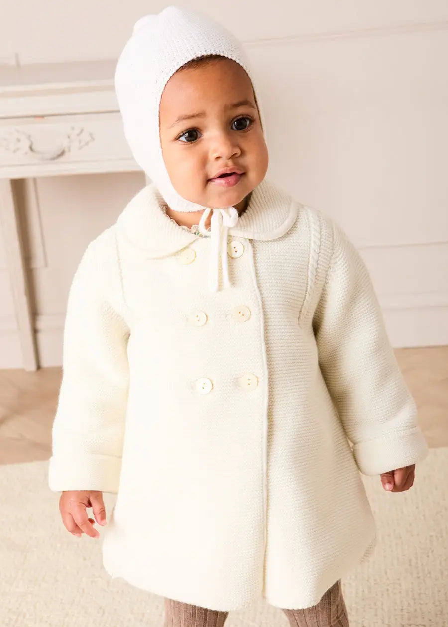Double Breasted Knitted Buttoned Coat in White (6mths-2yrs) Coats from Pepa London US