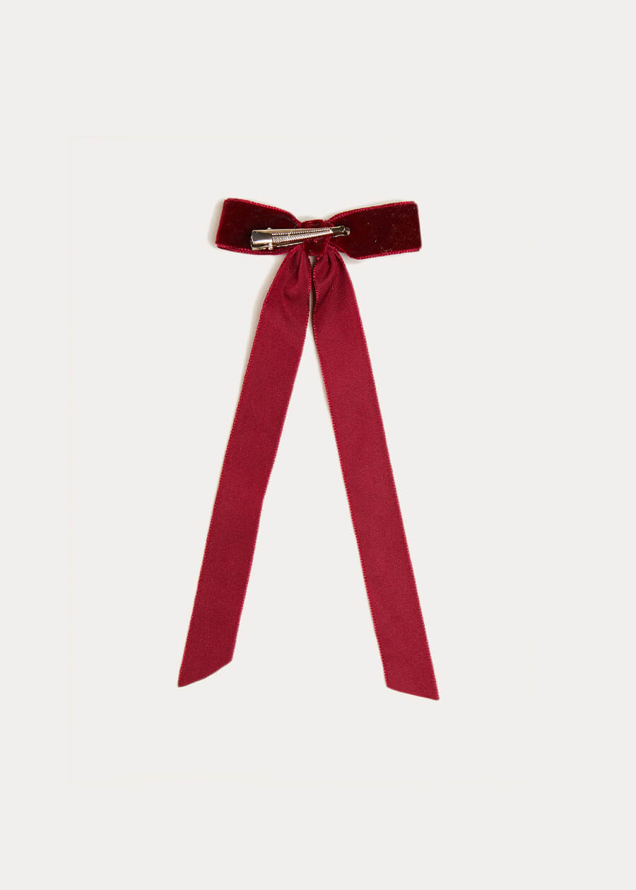 Velvet Long-Bow Clip in Burgundy HAIR ACCESSORIES from Pepa London