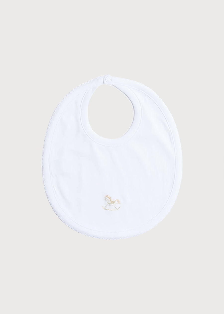 White Bib with Beige Embroidered Rocking Horse ACCESSORIES from Pepa London