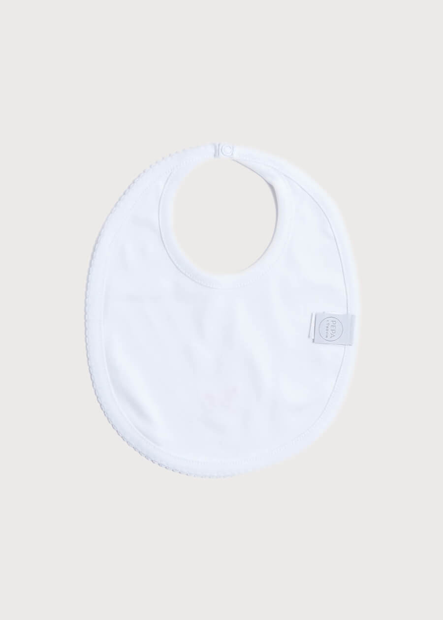 White Bib with Blue Embroidered Rocking Horse Accessories  from Pepa London US