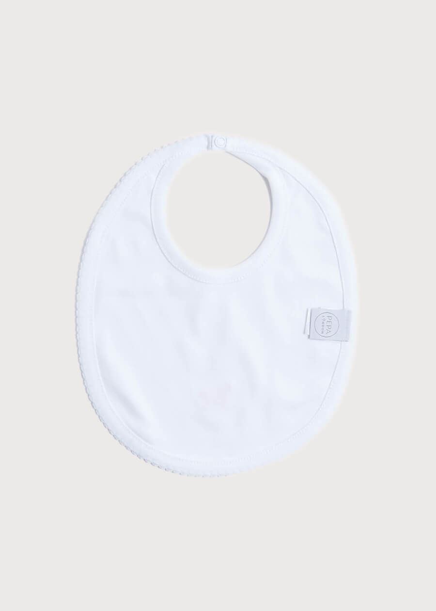 White Bib with Pink Embroidered Rocking Horse Accessories from Pepa London US