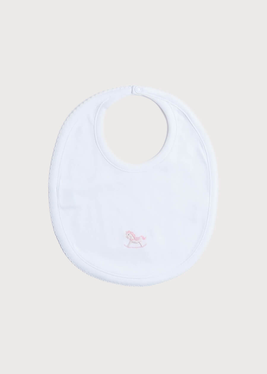 White Bib with Pink Embroidered Rocking Horse Accessories  from Pepa London US