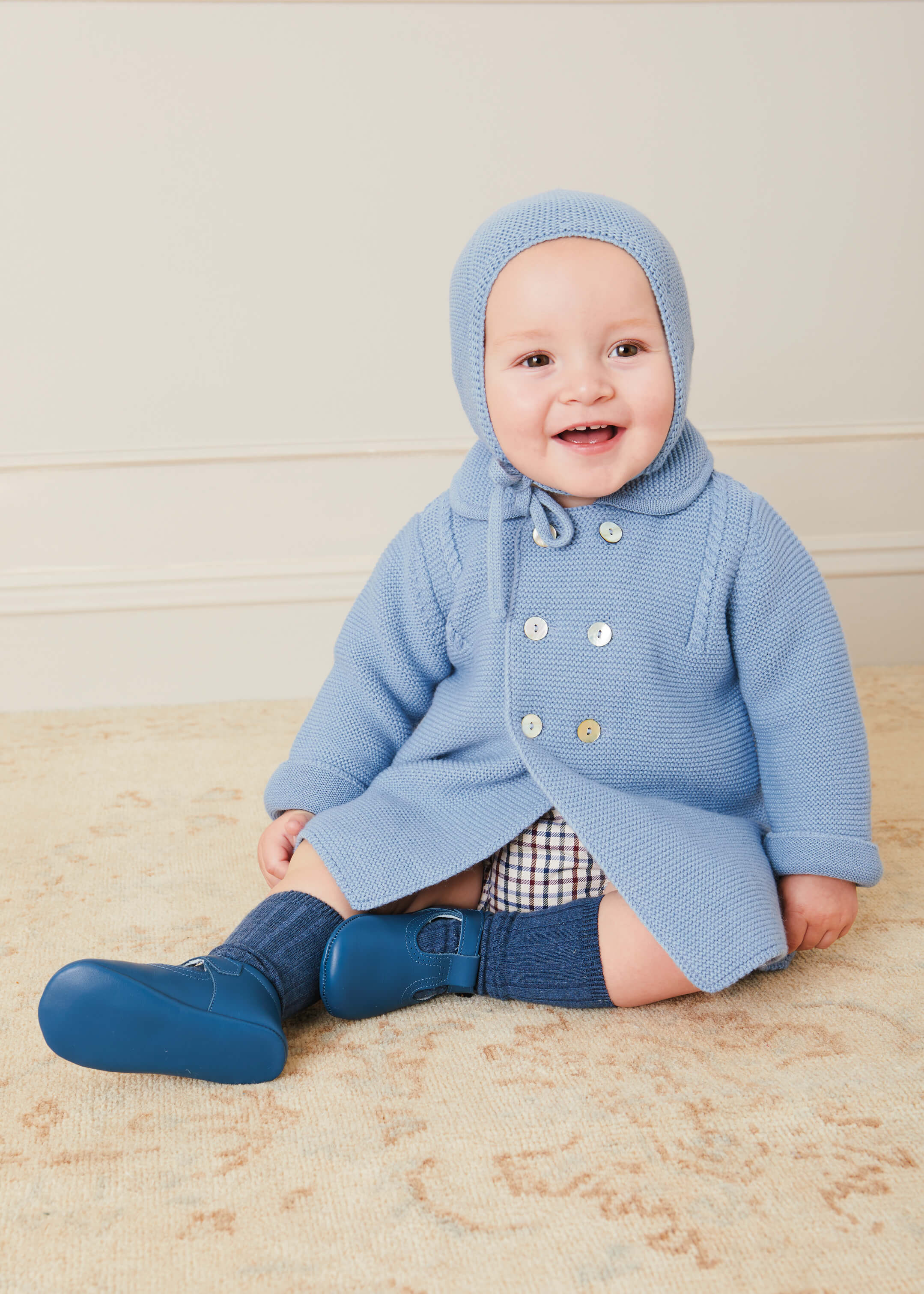 Double Breasted Knitted Buttoned Coat in Blue (6mths-2yrs) KNITWEAR from Pepa London US