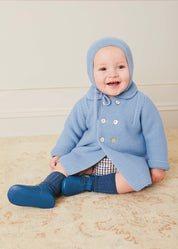 Double Breasted Knitted Buttoned Coat in Blue (6mths-2yrs) Knitwear from Pepa London US