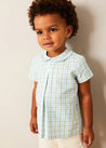 Maxwell Gingham Peter Pan Collar Short Sleeve Shirt in Green (18mths-5yrs) Shirts from Pepa London US