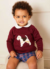 Doggy Intarsia Jumper in Burgundy (12mths-4yrs) Knitwear  from Pepa London US