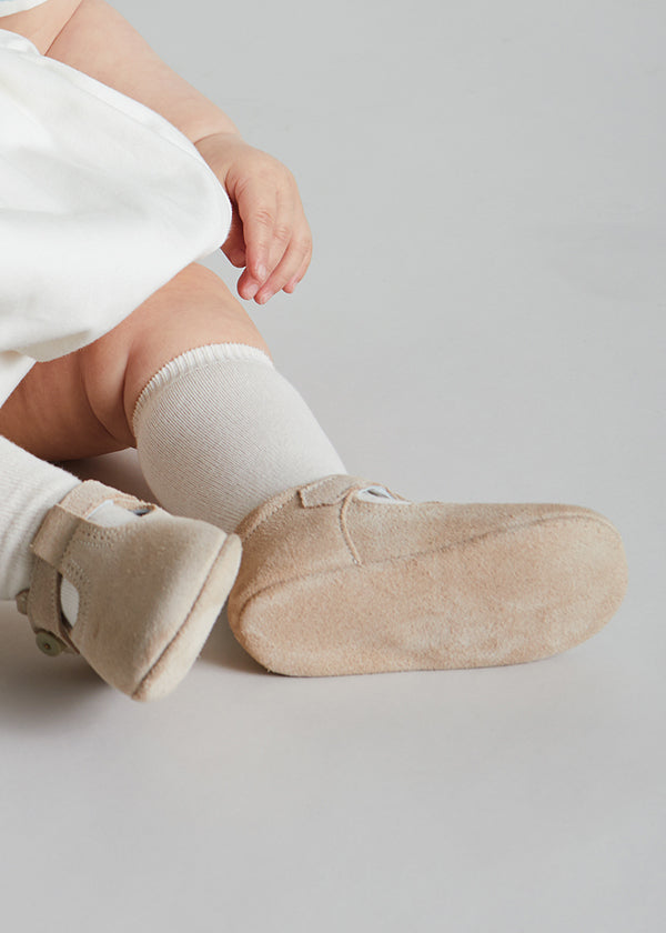 Suede T-Bar Pram Shoes in Beige (17-20EU) SHOES from Pepa London