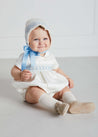 Classic Off-White Blue Hand Smocked Romper (3-18mths) Rompers  from Pepa London US