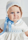 Off White and Blue Hand Smocked Baby Bonnet Knitted Accessories  from Pepa London US