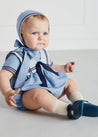 Striped Mariner Collar Short Sleeve Romper in Blue (3-18mths) Rompers  from Pepa London US