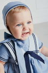 Striped Mariner Collar Short Sleeve Romper in Blue (3-18mths) Rompers  from Pepa London US