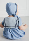 Striped Mariner Collar Short Sleeve Romper in Blue (3-18mths) Rompers  from Pepa London US