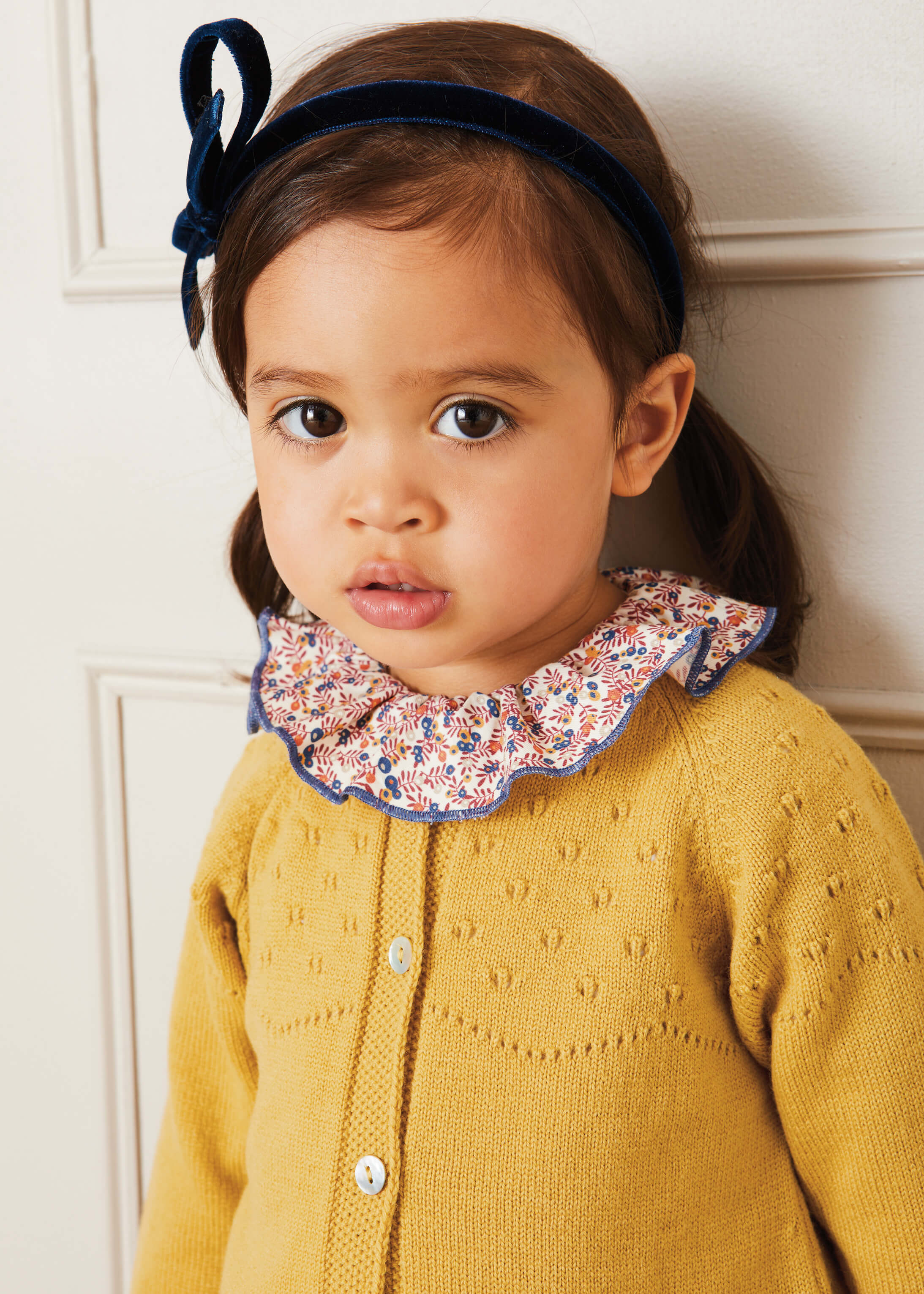 Openwork Buttoned Cardigan in Mustard (12mths-10yrs) Knitwear from Pepa London US